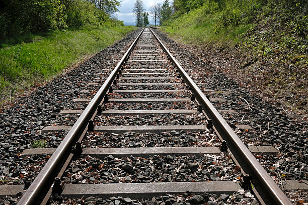 istock Rail tracks leading to the horizon in a valley 2227655329