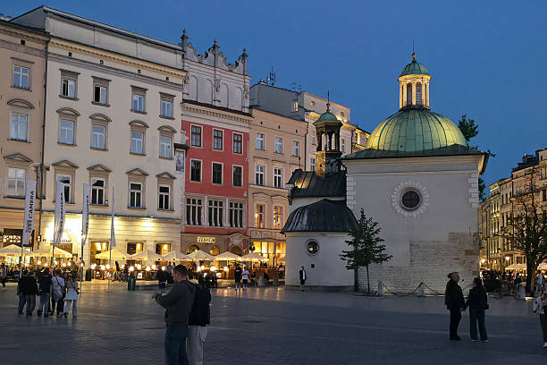 Krakow, Poland - April 23, 2025: Market square at night
