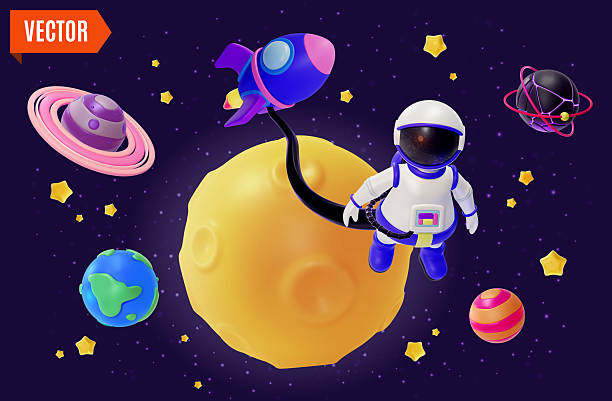 istock 3d Expedition to The Moon Concept Background Cartoon Design Style. Vector 2227659400