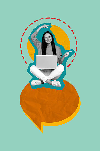 istock 3d sketch image vertical collage of happy girl sit bubble communication type laptop chat communication speech dialogue phrase 2227659910