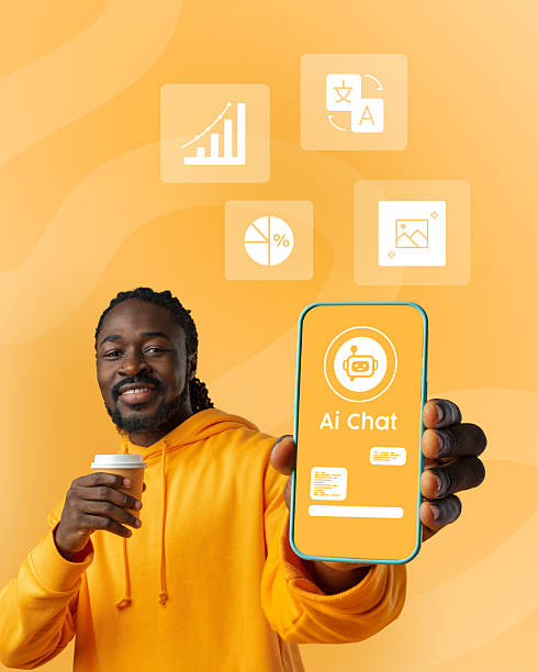 Showing off a smartphone with AI chat interface while enjoying coffee in a cozy indoor space