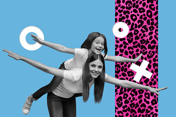 istock Banner image collage of person piggyback fly with 3d render objects over blue color background 2227662242