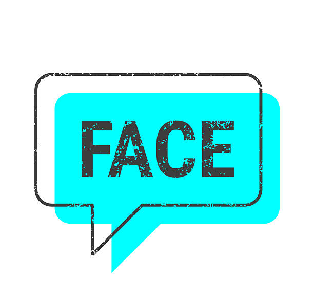 Face. Speech bubble, banner, label for your own design, isolated on a white background. The speech bubble is neon blue with a black textured frame and text. Trendy banner with a grunge effect. Vector Illustration (EPS file, well layered and grouped). Easy to edit, manipulate, resize or colorize. Vector and Jpeg file of different sizes.