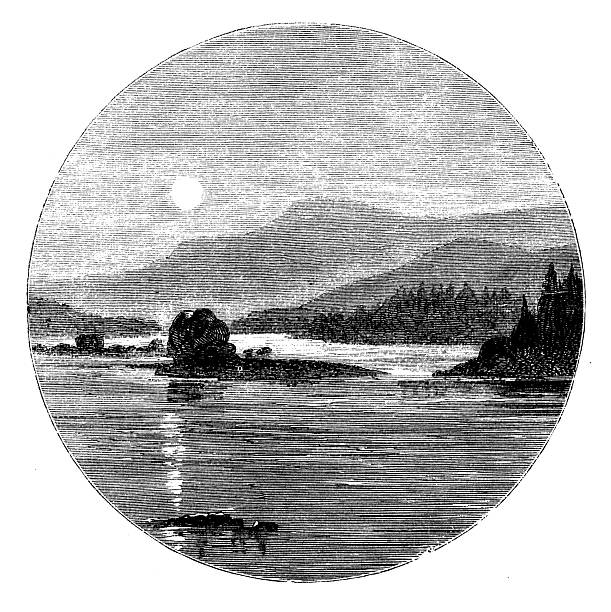 Antique magazine image: Columbia River, Moonlight