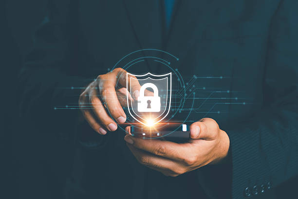 istock Cybersecurity and privacy concepts to protect data. Lock icon and internet network security technology. Businessman protecting personal data on smartphone, virtual screen interfaces. cyber security. 2227667889
