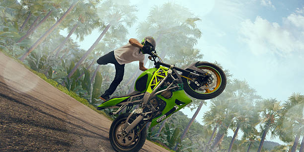 istock Moto stunt riding biker. 2227668319