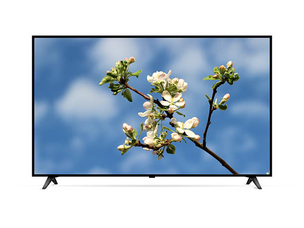 Smart tv with a blooming branch of apple tree on screen