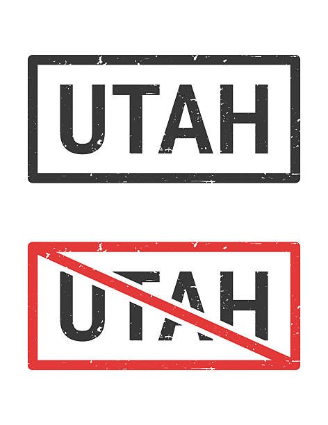 Utah. Rubber stamps for your own design, isolated on a blank background. The first stamp is in black ink. The second stamp is in red ink with the text in black. The text is crossed out with a red line, it is an exclusion or prohibition stamp. The rubber stamps have a slight grunge texture. Vector Illustration (EPS file, well layered and grouped). Easy to edit, manipulate, resize or colorize. Vector and Jpeg file of different sizes.