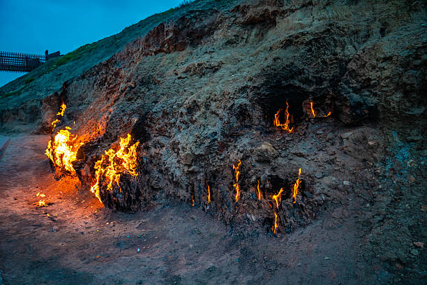 istock Side view of Yanar Dag fire mountain 2227672277
