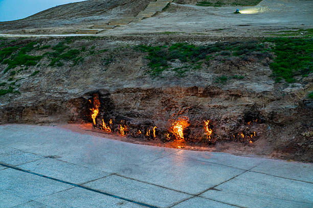 istock Wide view of Yanar Dag burning mountain 2227672288