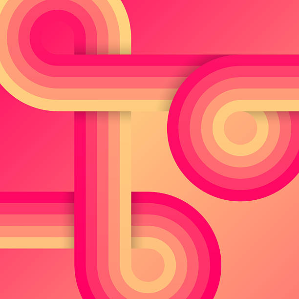 Retro and trendy background. Abstract design with rounded and striped shapes in vintage style. Beautiful color gradient. This illustration can be used for your design, with space for your text (colors used: Yellow, Orange, Red, Pink). Vector Illustration (EPS file, well layered and grouped), square format (1:1). Easy to edit, manipulate, resize or colorize. Vector and Jpeg file of different sizes.