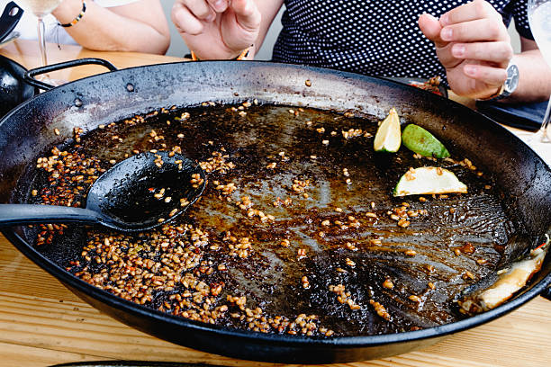 almost empty seafood paella after lunch