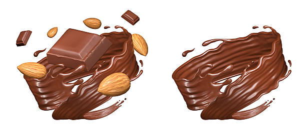 istock Chocolate Flow with Almonds Splashing on White background with Clipping Path 2227694650
