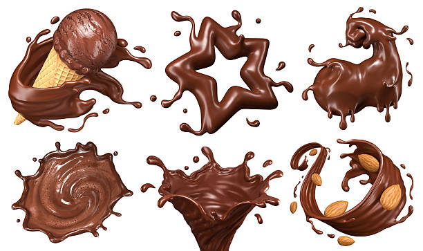 istock Chocolate splash on white background with clipping path, liquid chocolate swirl with almond and ice cream isolated 3D rendering 2227694681