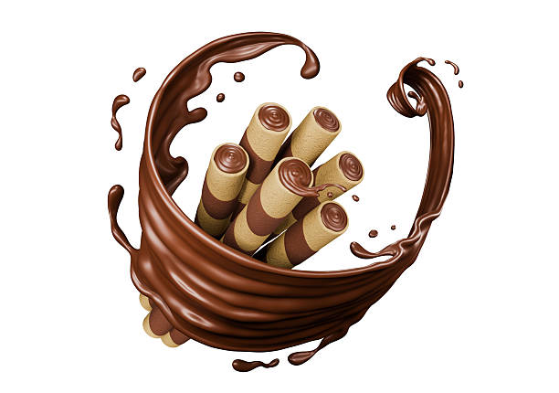 istock Crispy Chocolate Wafer Stick with Chocolate splash 3D render food illustration Clipping path 2227695292
