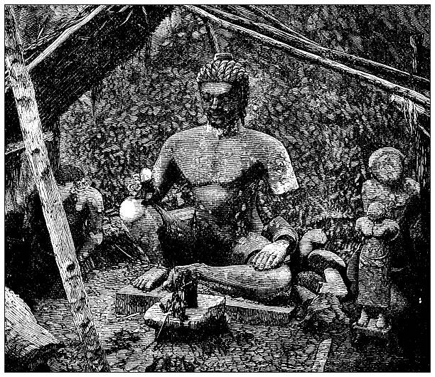 Antique magazine image: South-East Asia culture, Leper King statue