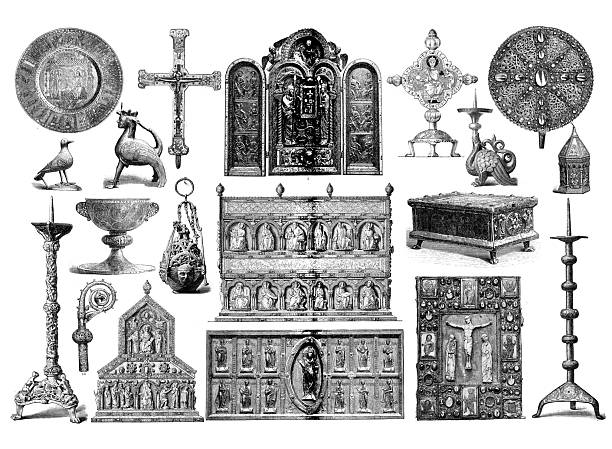 Medieval liturgical and artistic manufacts, used to decorated churches and altars with religious symbols, engraving