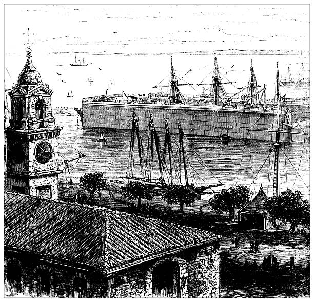 Antique magazine image: Bermuda, Floating Dock