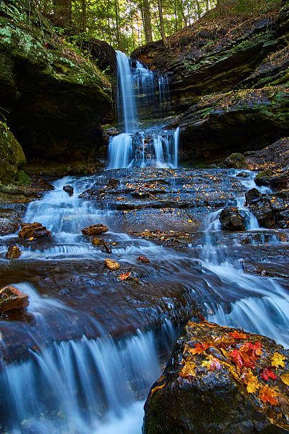 istock Autumn Waterfall in Forest with Colorful Leaves, Low Angle View 2227702869