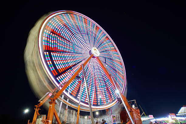 istock Ferris Wheel Light Trails at Night, Carnival Energy, Low Angle View 2227703630