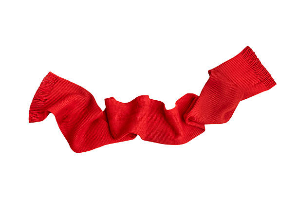 Red scarf isolated, crumpled knittings. New year Christmas design, decor element.Single object, nobody.