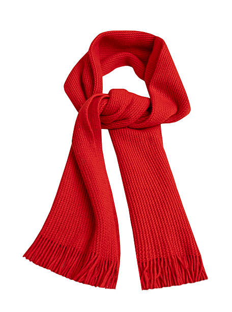 istock Red scarf knitted isolated on white.Christmas decor,design element.Winter accessory. 2227704055