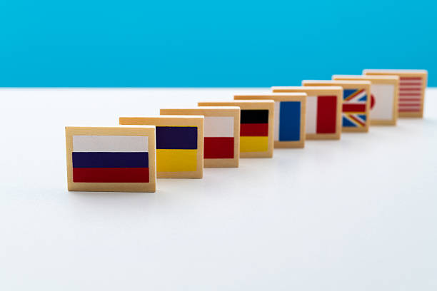 Dominos with national flags in a row.