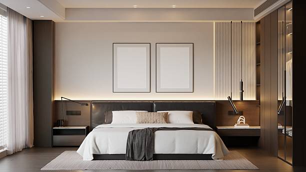 istock Modern Minimalist Bedroom Interior Poster Frame Mockup 2227708778