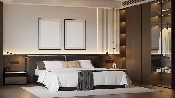 istock Modern Minimalist Bedroom Interior Poster Frame Mockup 2227708781
