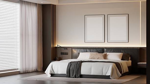 istock Modern Minimalist Bedroom Interior Poster Frame Mockup 2227708805