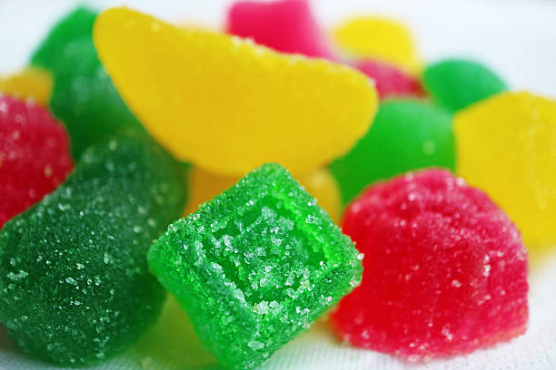 Closeup of Vivid Colored Fruity Flavored Sugar Coated Jelly Candies