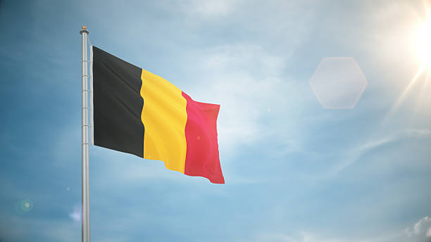 3d render Belgian Flag Waving in the Wind in Blue Sky, country flag concept