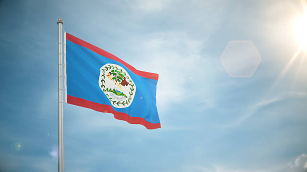 3d render Belize Flag Waving in the Wind in Blue Sky, country flag concept