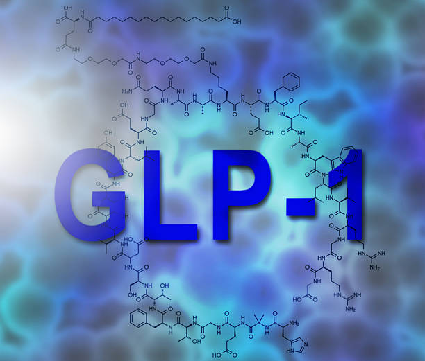 GLP-1 text with the molecule structure for the glucagon like peptide
