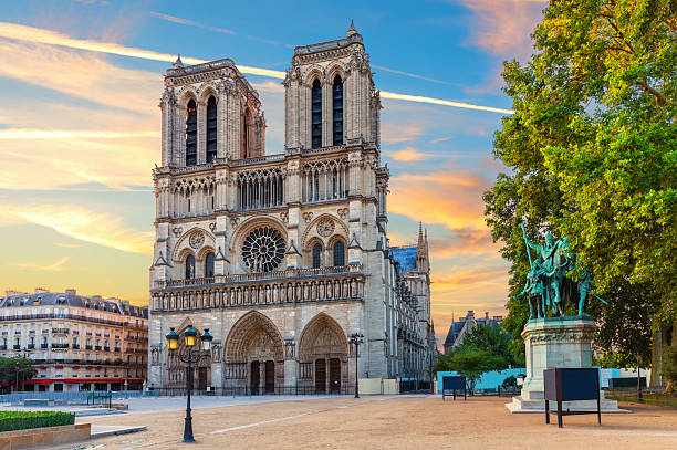 Famous Notre-Dame Cathedral, front view, Paris, France.