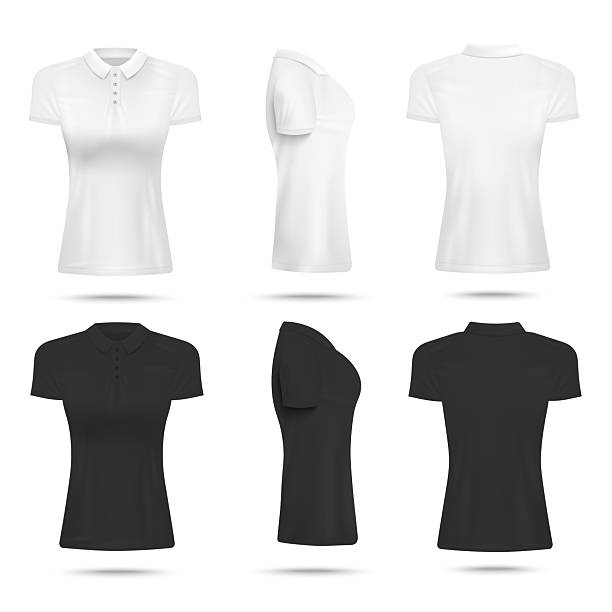 istock Women white and black polo shirt realistic vector mockups illustration isolated. 2227754482