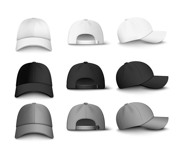 istock Set of realistic black, white and gray baseball cap or hat. 2227754492