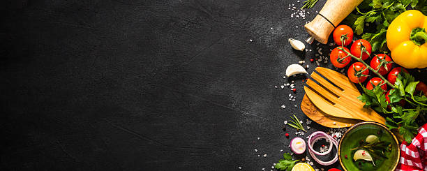 istock Food cooking background at black table top view. 2227764652