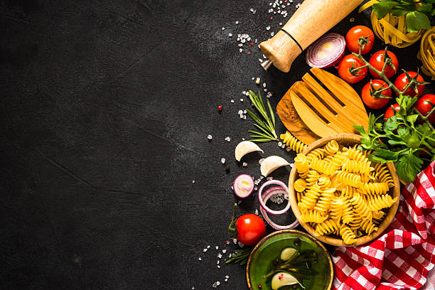 istock Food cooking background at black table top view. 2227764661