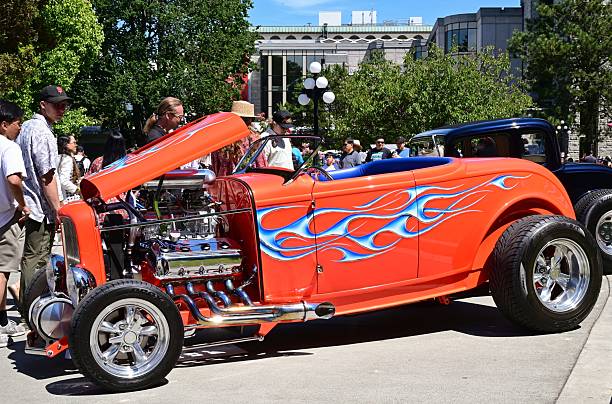 Victoria, Canada – July 19, 2025: Vintage car and hot rods featured in the heart of Victoria during Deus Days 2025.
