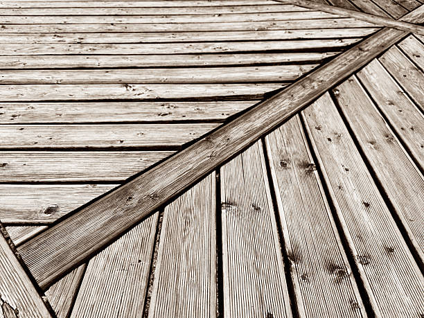 Wetland wooden viewpoint in sepia tone. Horizontal format