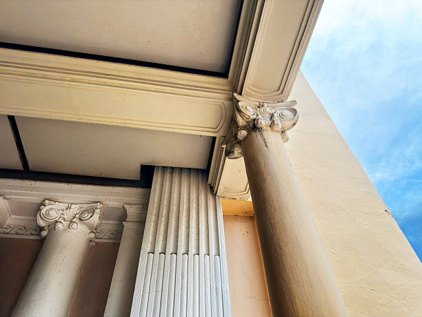 Architectural column detail from old central train station exterior in Bangkok, Thailand.Bangkok railway station located at Pathum Wan, the former central passenger terminal in Bangkok and the former railway hub of Thailand. It is in the center of the city in the Pathum Wan district, and is operated by the State Railway of Thailand.