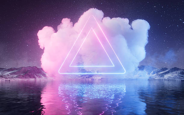 istock Glowing neon lines and smoke over the lake, 3d rendering. 2227779706