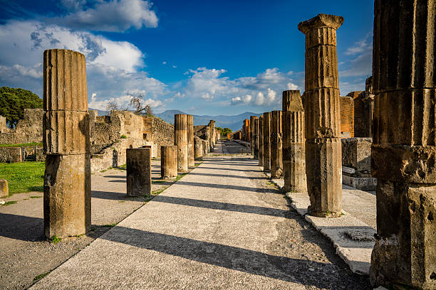 Pompeii's Spring Post-Rain with pillars and road