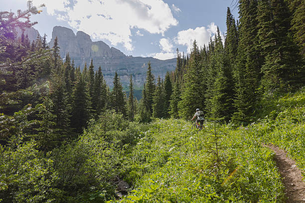 istock Distant view of young man riding electric bicycle towards mountain 2227783849