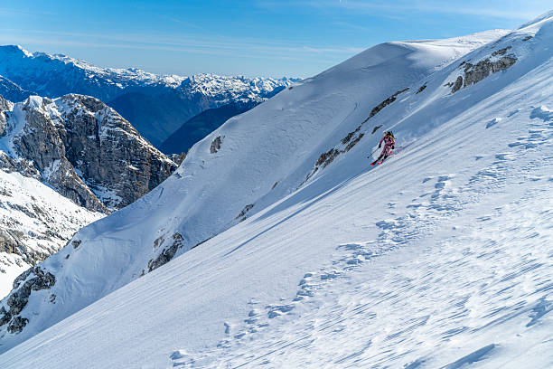 ski poles on a snowy slope on a sunny day in the alps