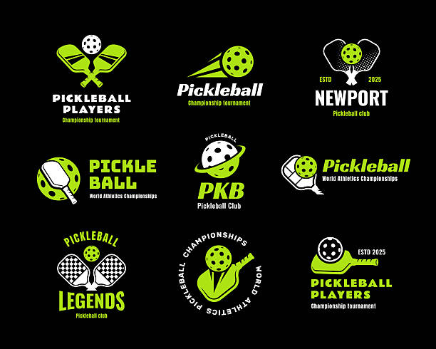 набор дизайна логотипа турнира клуба pickleball подходит для командного клуба, футболки с принтом, значков, наклеек и т.д. - пиклбол stock illustrations