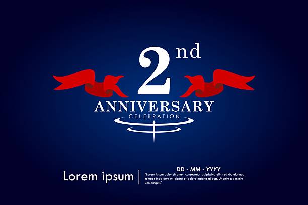 2nd years anniversary celebration emblem. congratulations elegant anniversary logo isolated with red ribbon on dark blue background. vector illustration template design for web banner