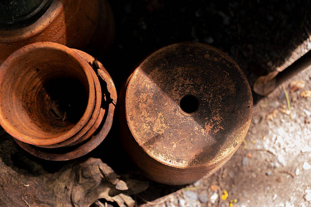 Background image, terracotta potted plants for garden decoration.