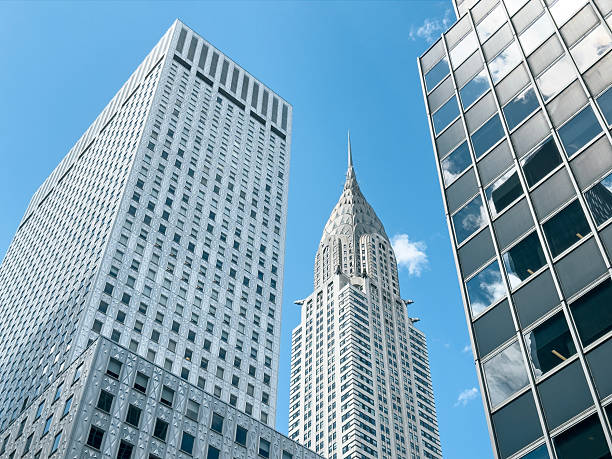 Looking up to skyscrapers in New York City